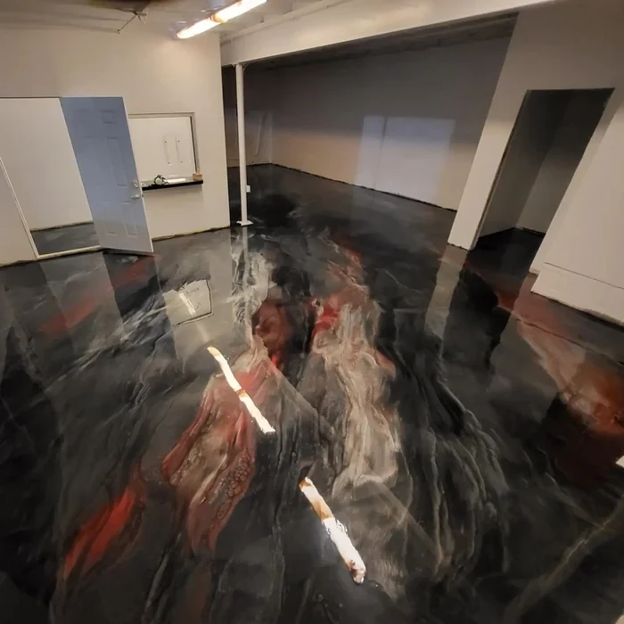 Black and copper metallic epoxy floor