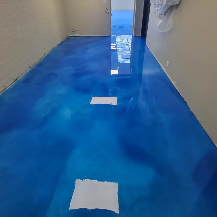 Bright blue metallic epoxy floor