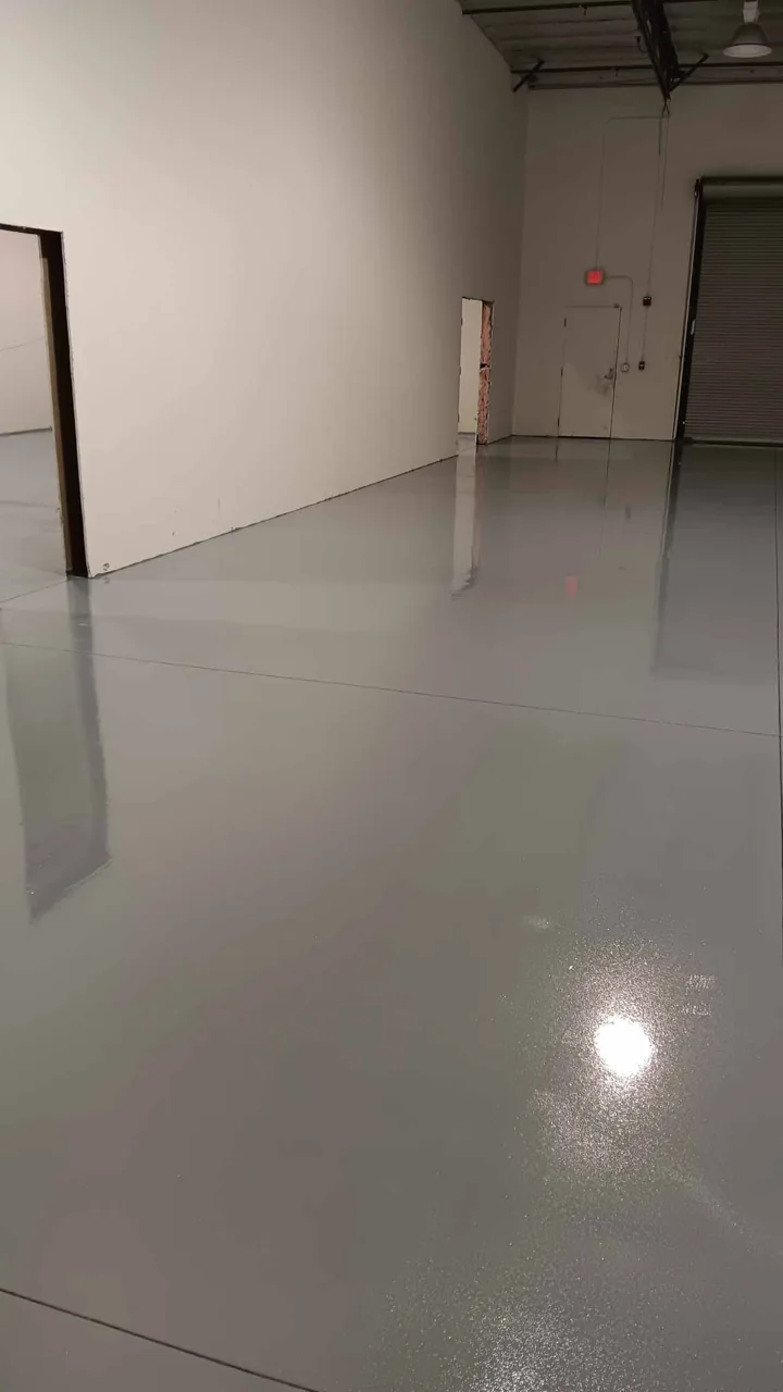 Reflective gray floor in a commercial interior